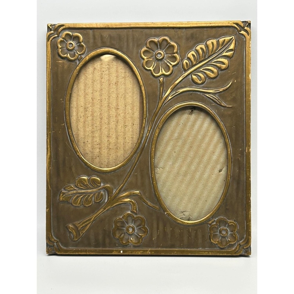 Vtg Hand‎ Carved 11"x10"  Wood Frame Gold Gilt Floral 2 Oval Pictures 5.5x3.75